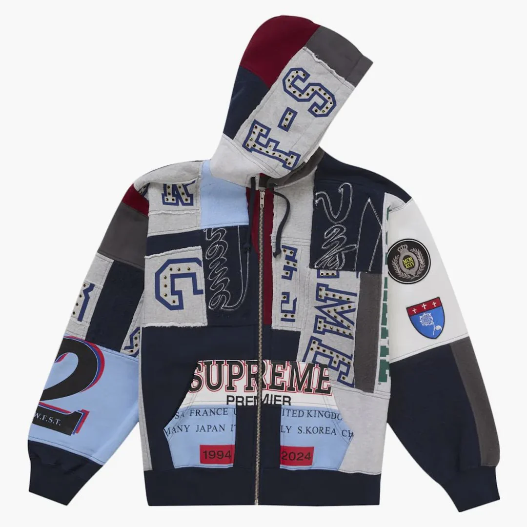 Supreme Patchwork Zip Up Hooded Sweatshirt (ss25) Navy - Image 2