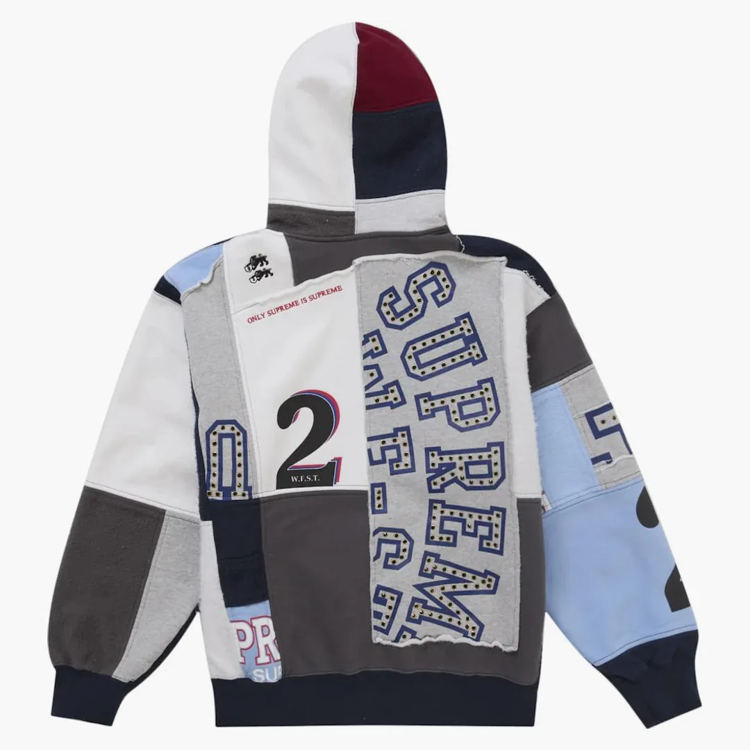 Supreme Patchwork Zip Up Hooded Sweatshirt (ss25) Navy - Image 3