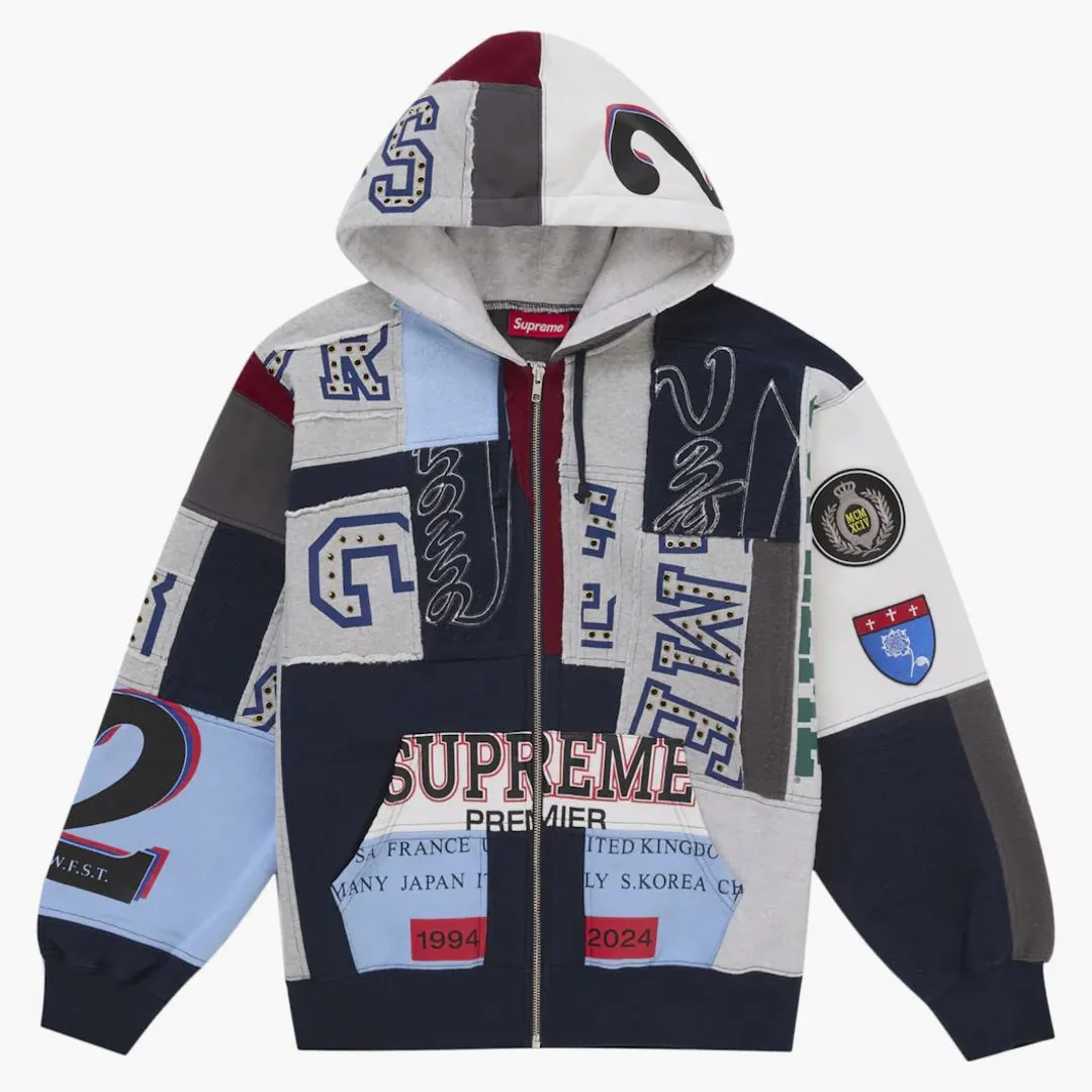 Supreme Patchwork Zip Up Hooded Sweatshirt (ss25) Navy - Image 4