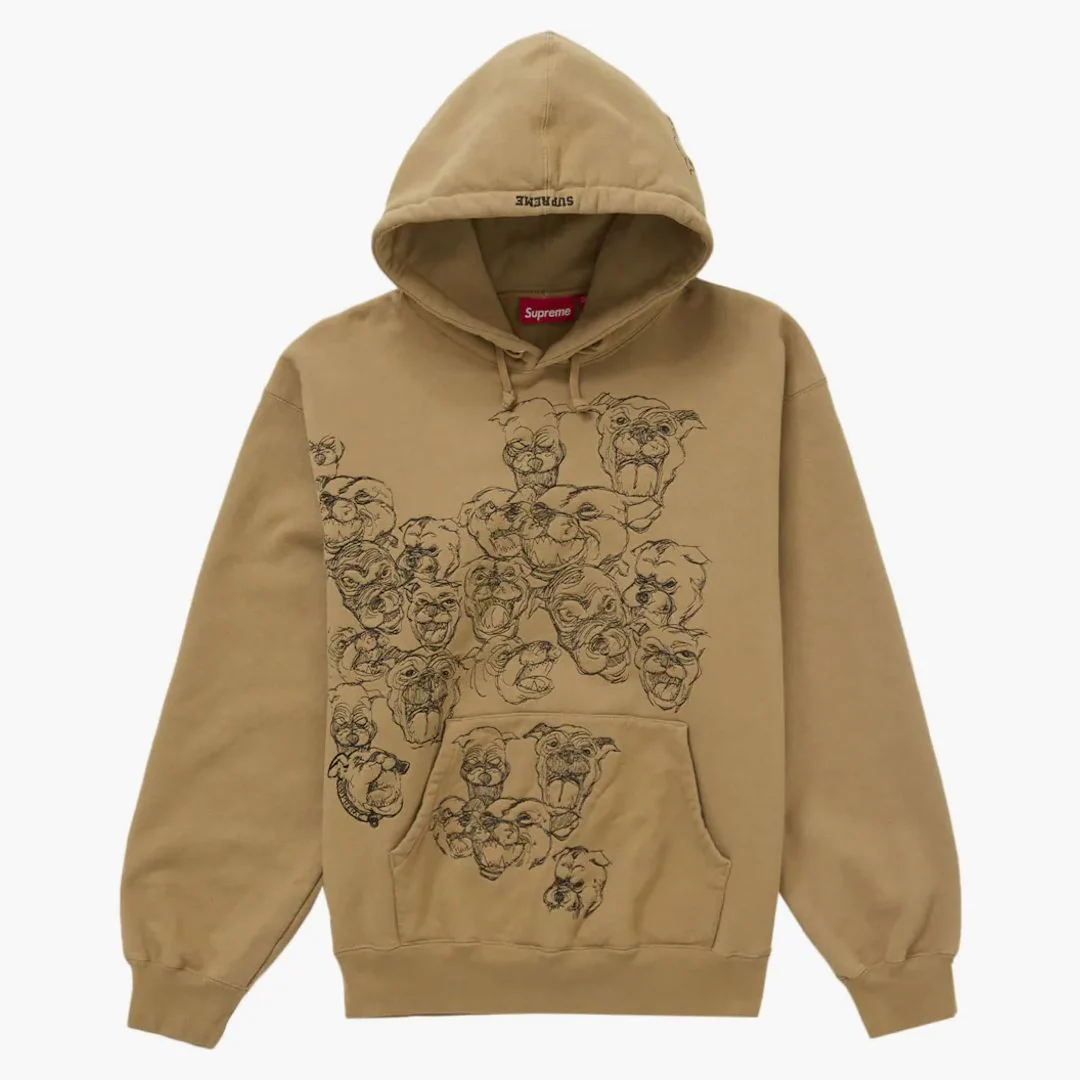 Supreme Pitbulls Embroidered Hooded Sweatshirt Brown - Image 3