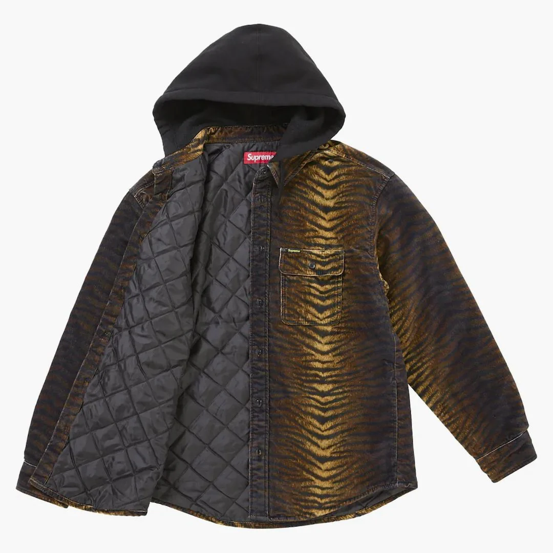Supreme Quilted Lined Hooded Velvet Shirt Tiger - Image 2