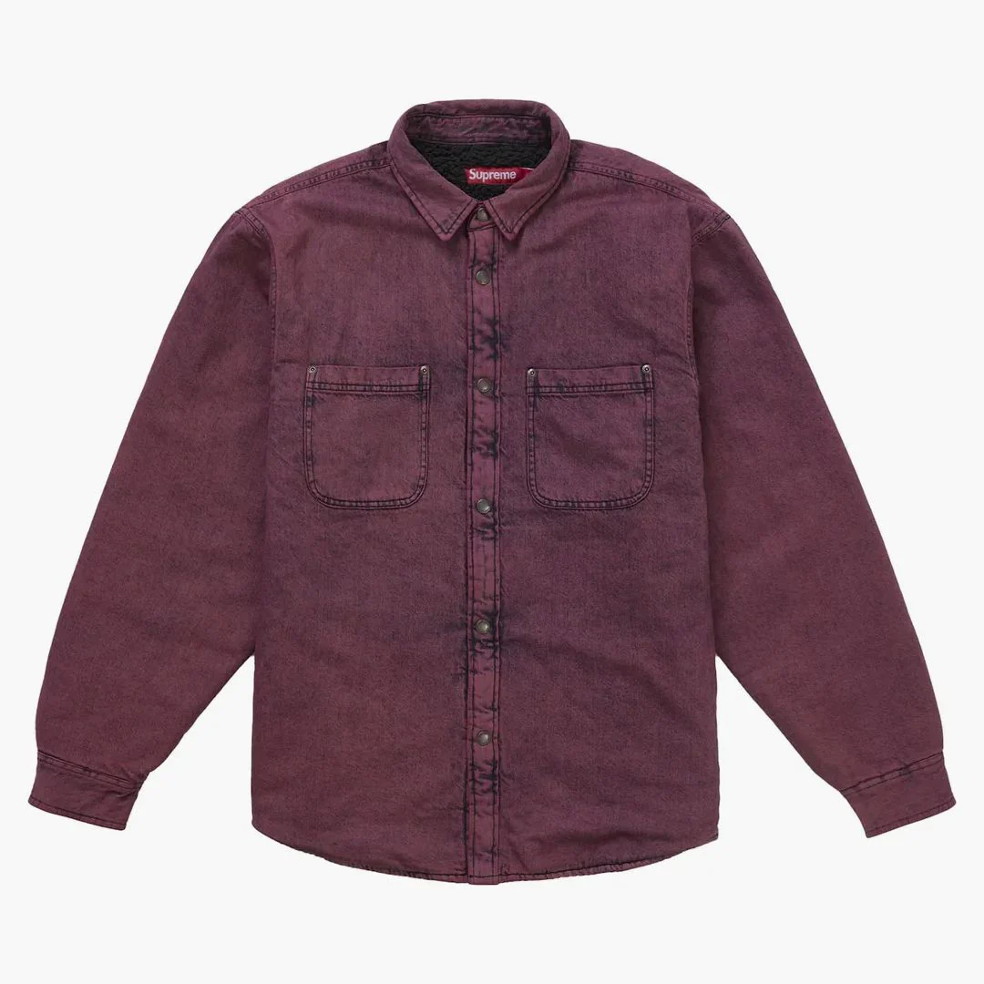 Supreme Shearling Lined Denim Work Shirt Overdyed Red