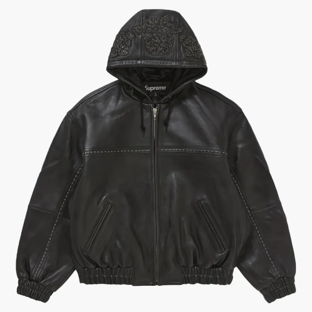 Supreme Studded Hooded Leather Jacket Black