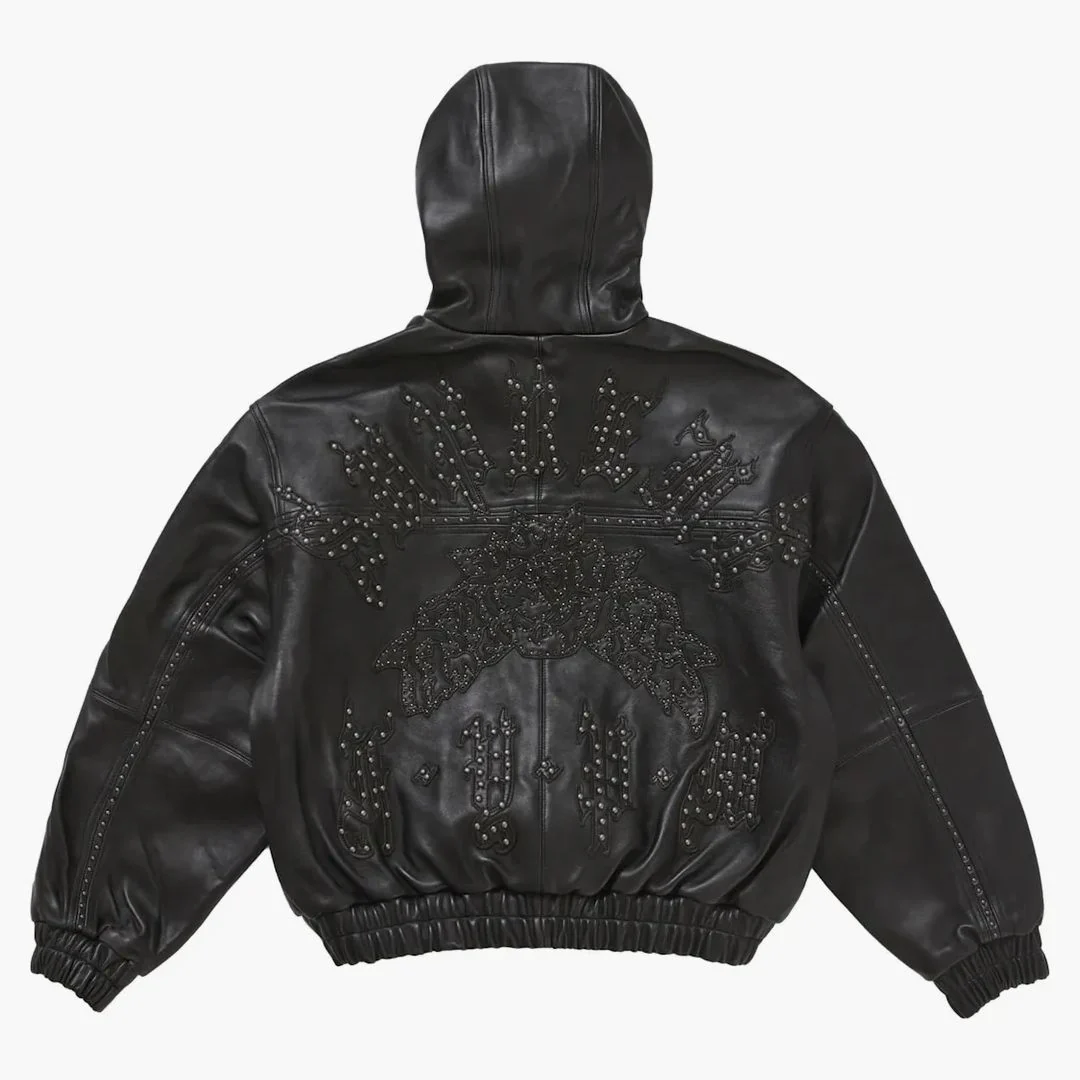 Supreme Studded Hooded Leather Jacket Black - Image 3