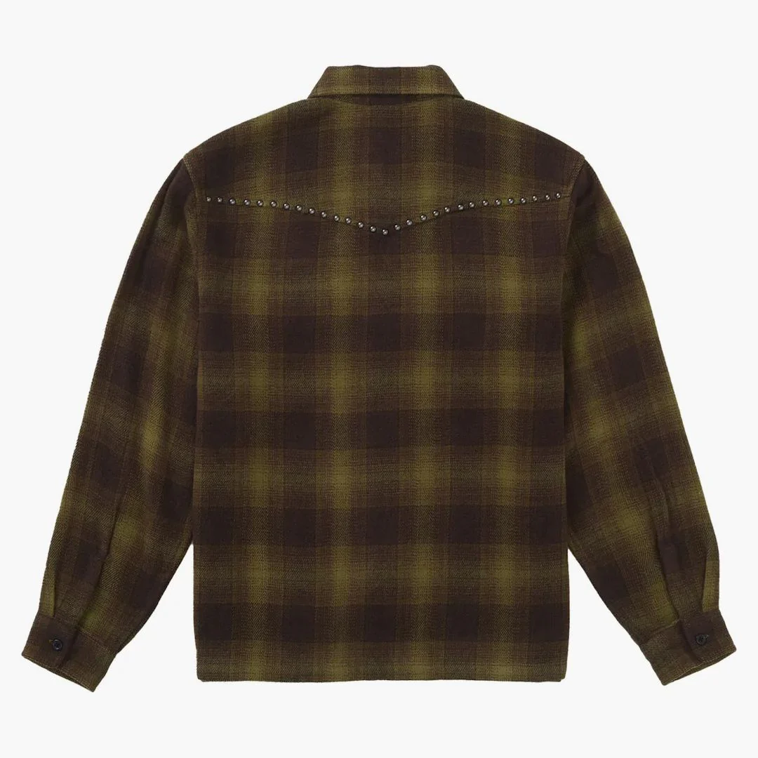 Supreme Studded Shadow Plaid Zip Up Shirt Green - Image 2