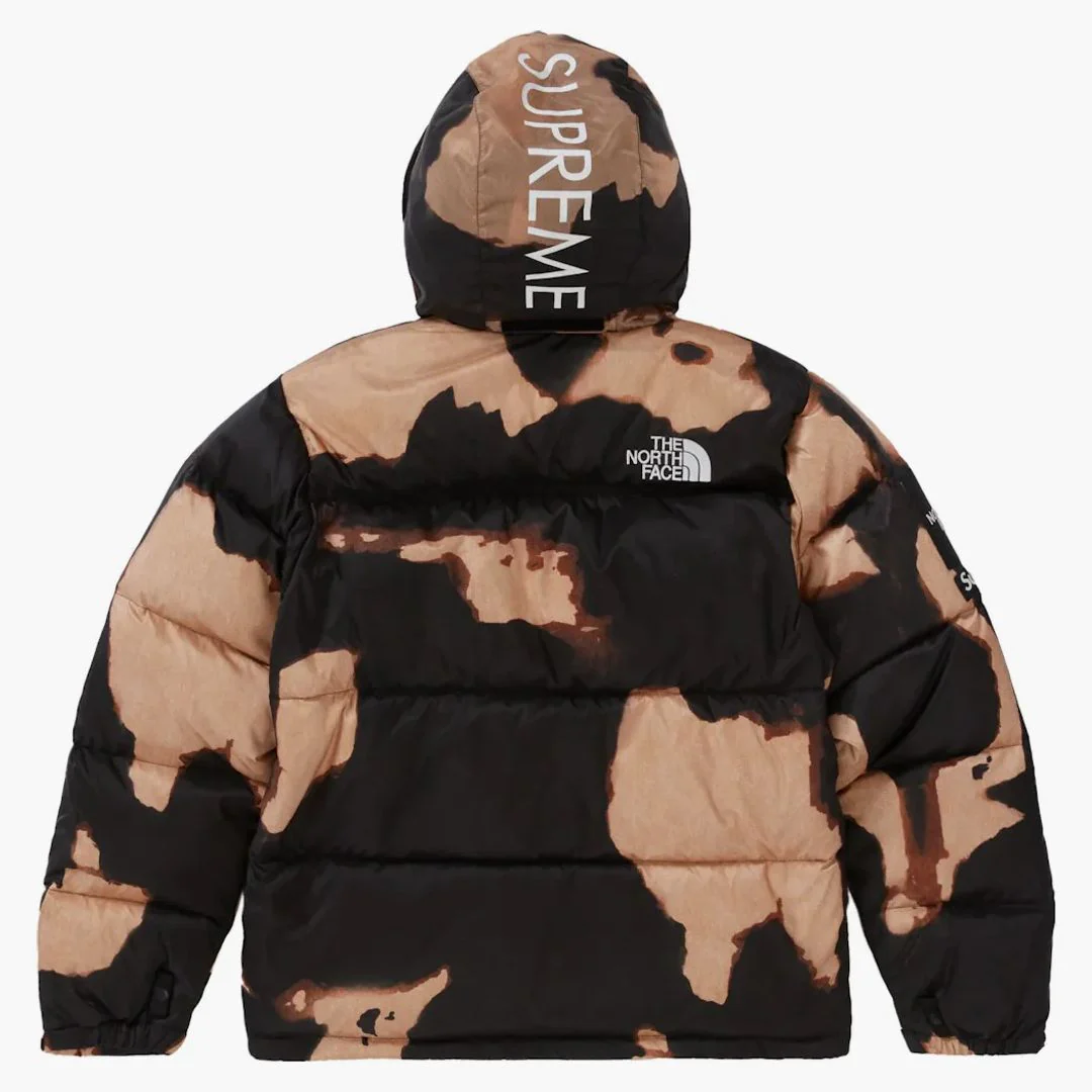 Supreme The North Face Bleached Denim Print Nuptse Jacket Black - Image 2