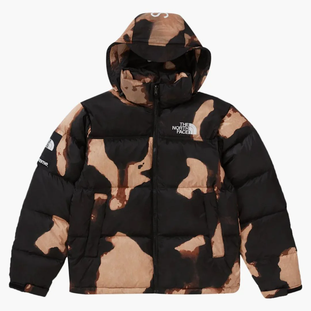 Supreme The North Face Bleached Denim Print Nuptse Jacket Black - Image 3