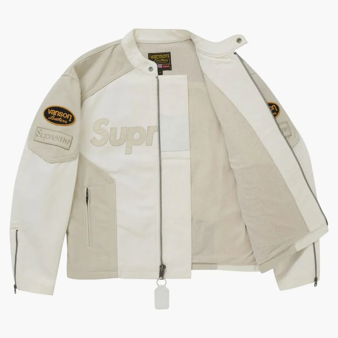 Supreme Vanson Leathers Cordura Cotton Jacket White - Image 3