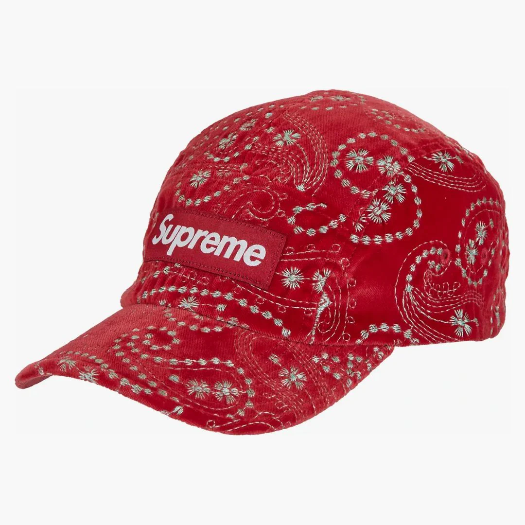 Supreme Velvet Paisley Camp Cap Red