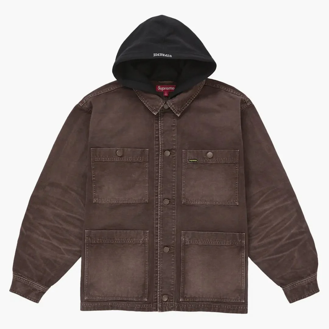 Supreme Worn Hooded Chore Coat Brown