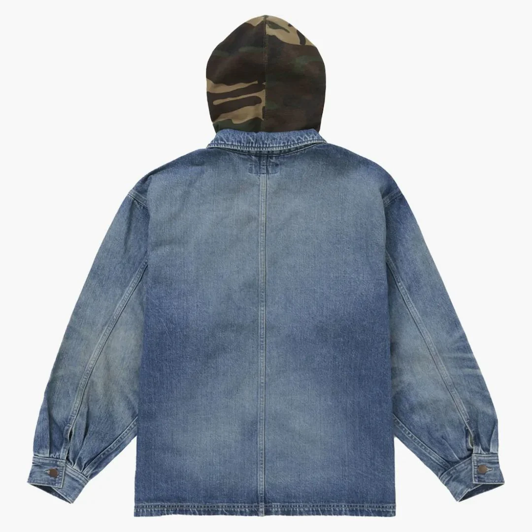 Supreme Worn Hooded Chore Coat Denim - Image 2