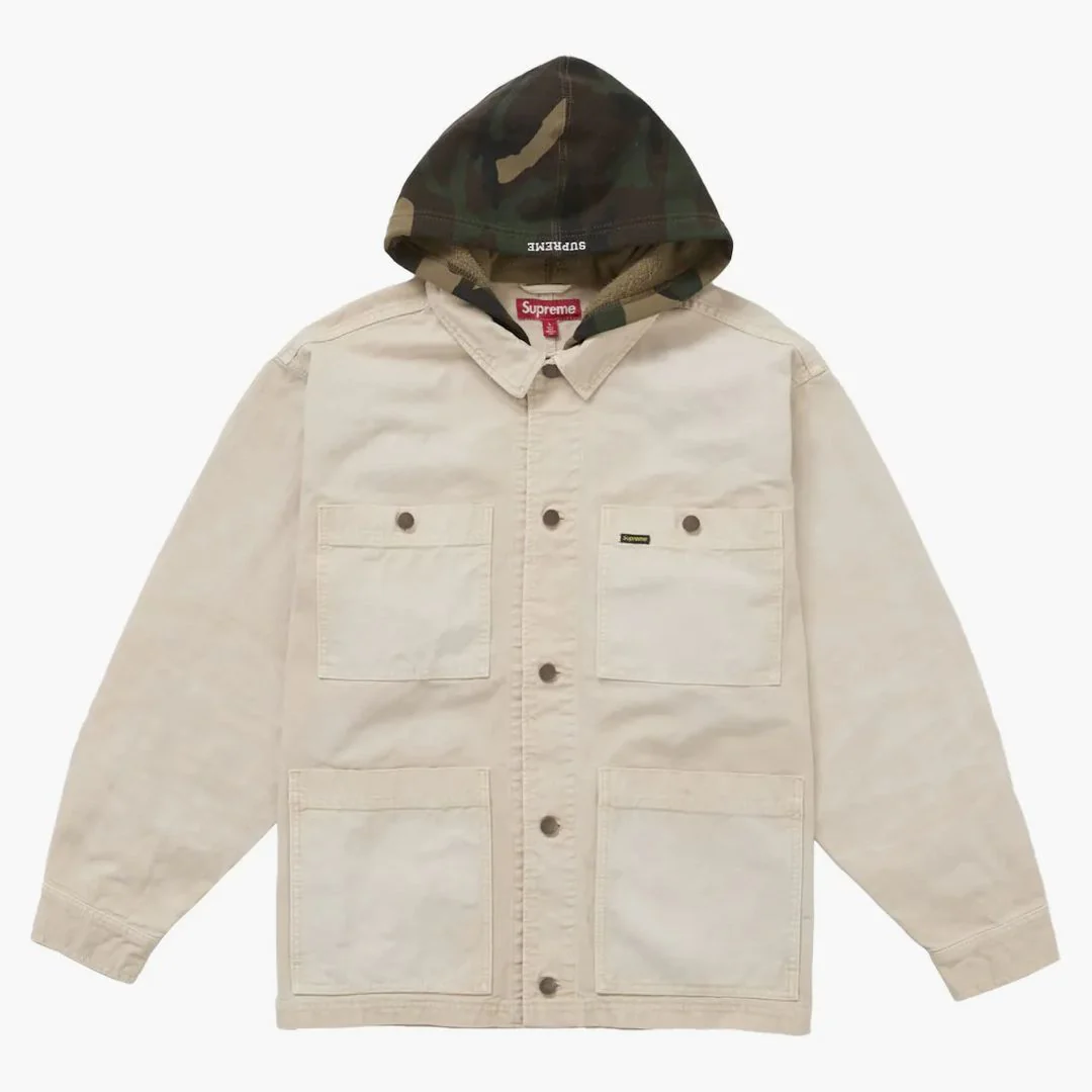 Supreme Worn Hooded Chore Coat Natural