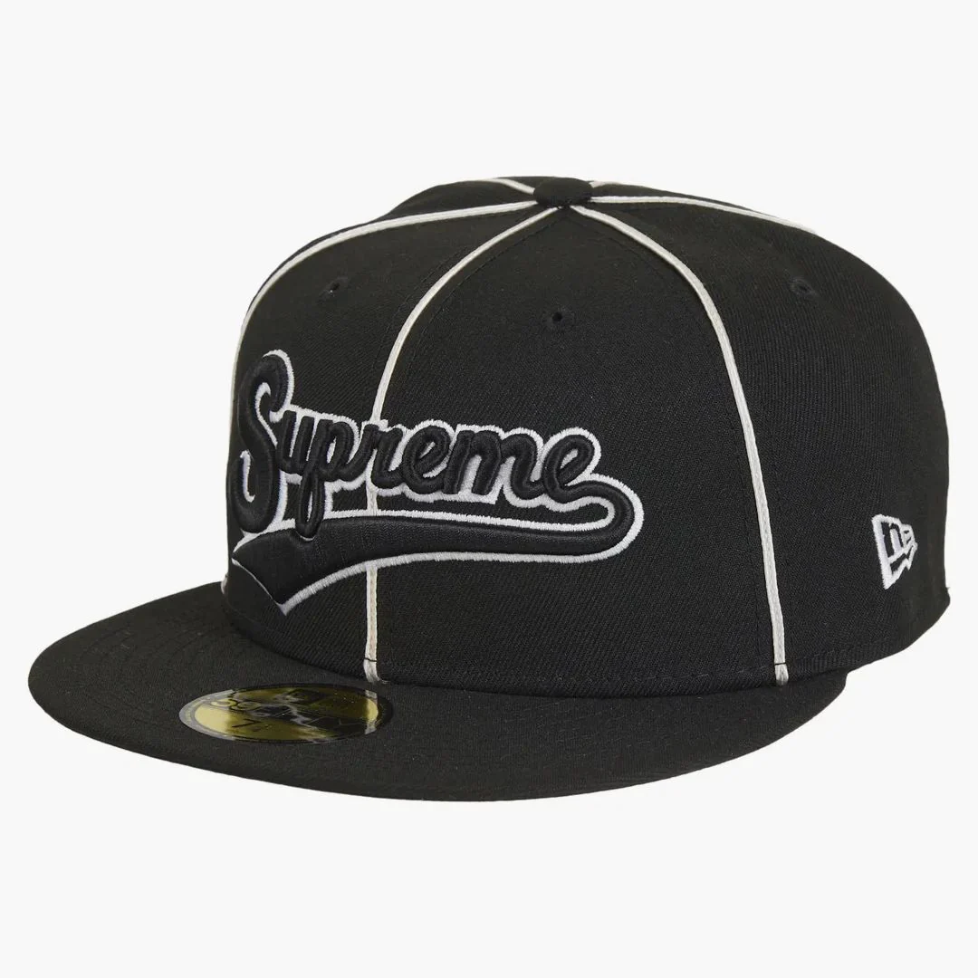 Supreme X New Era Piping Script Logo Cap Black