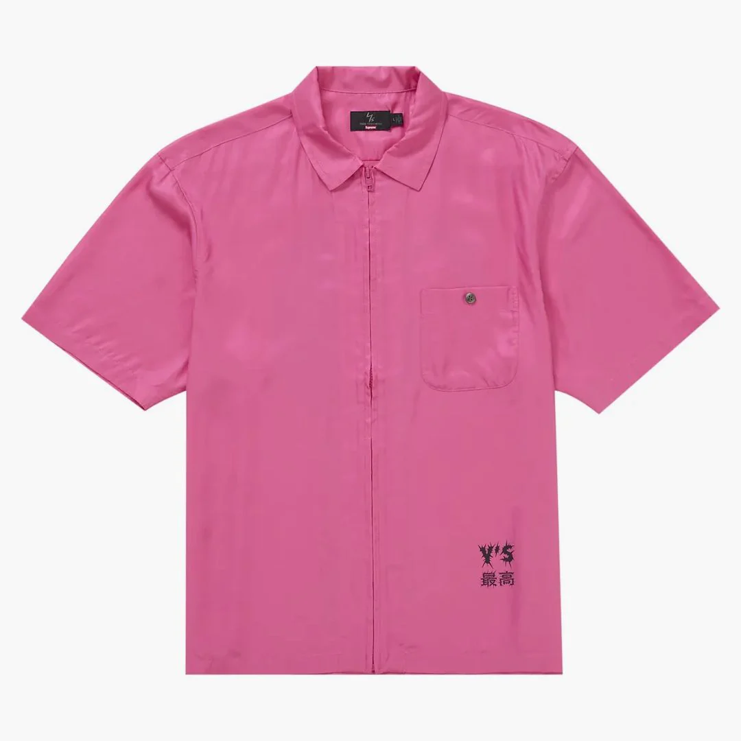 Supreme Y's By Yohji Yamamoto Silk Zip Up S/s Shirt Pink