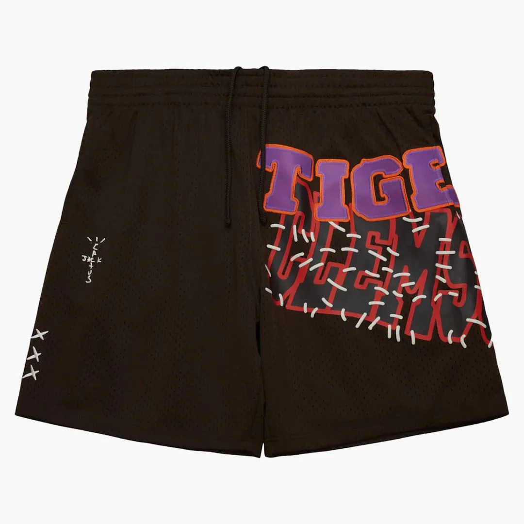 Travis Scott X Mitchell & Ness Clemson Tigers Basketball Shorts Brown - Image 2