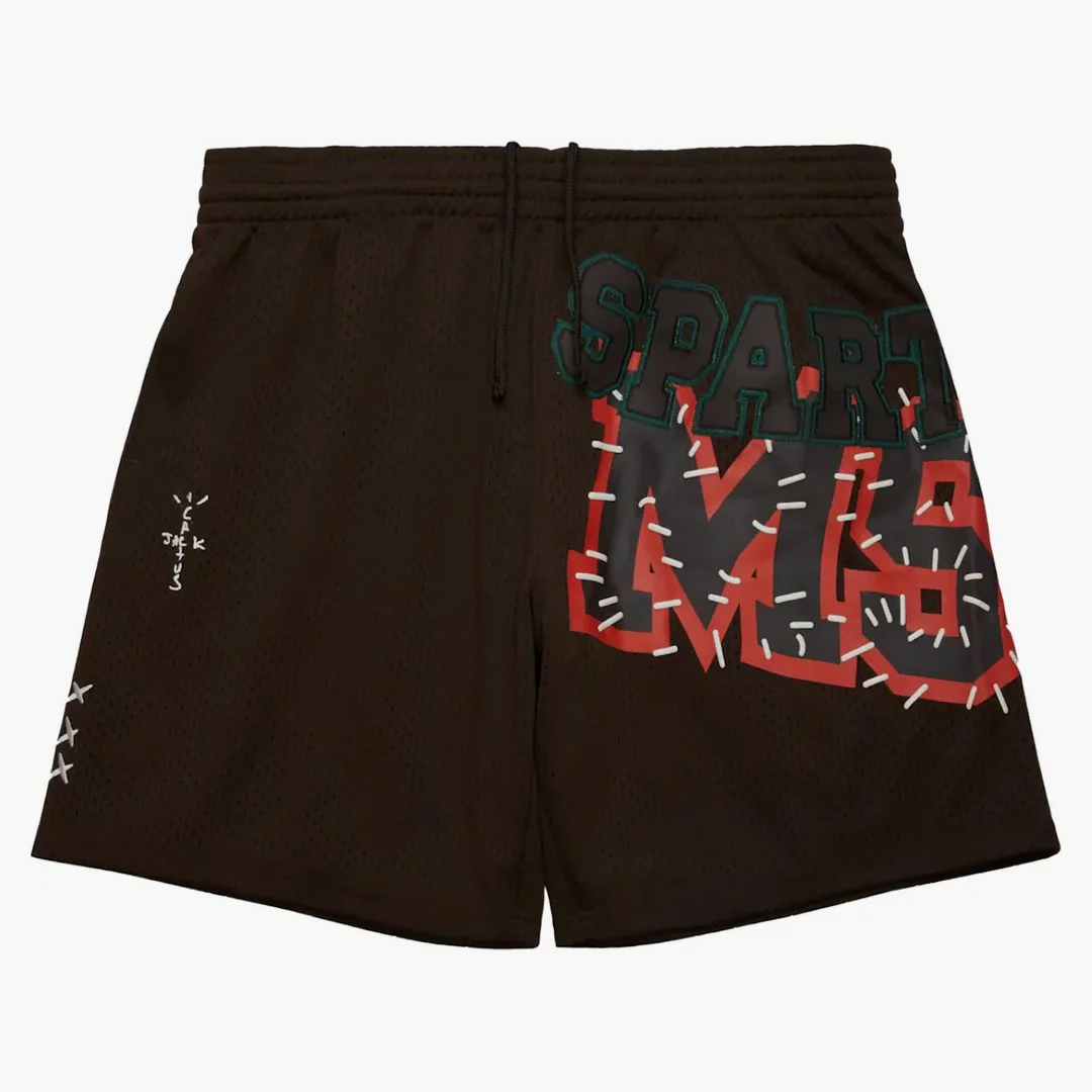 Travis Scott X Mitchell & Ness Michigan State Spartans Basketball Shorts Brown