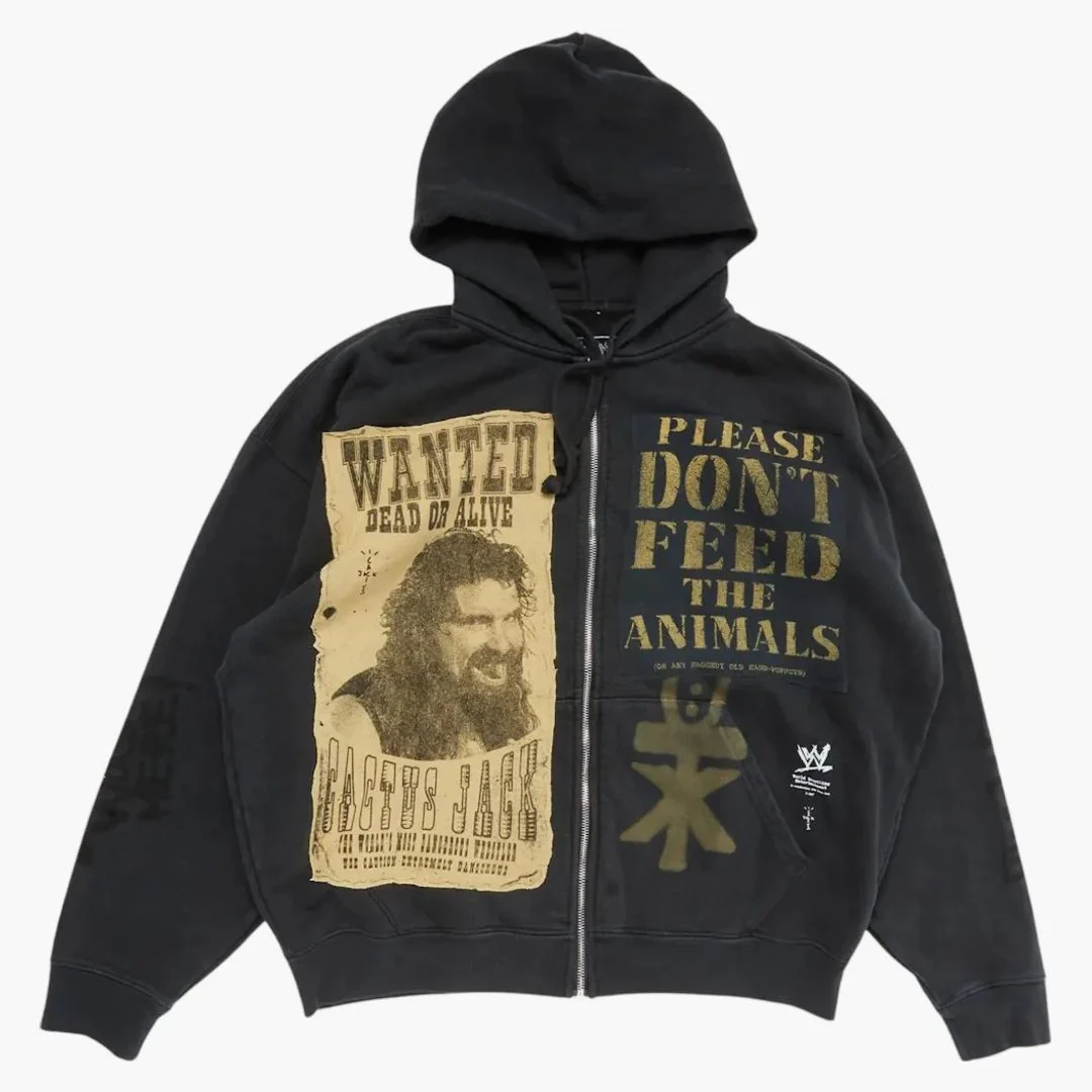 Travis Scott X Wwe Double Cactus Jack Mick Foley Zip Hoodie Black