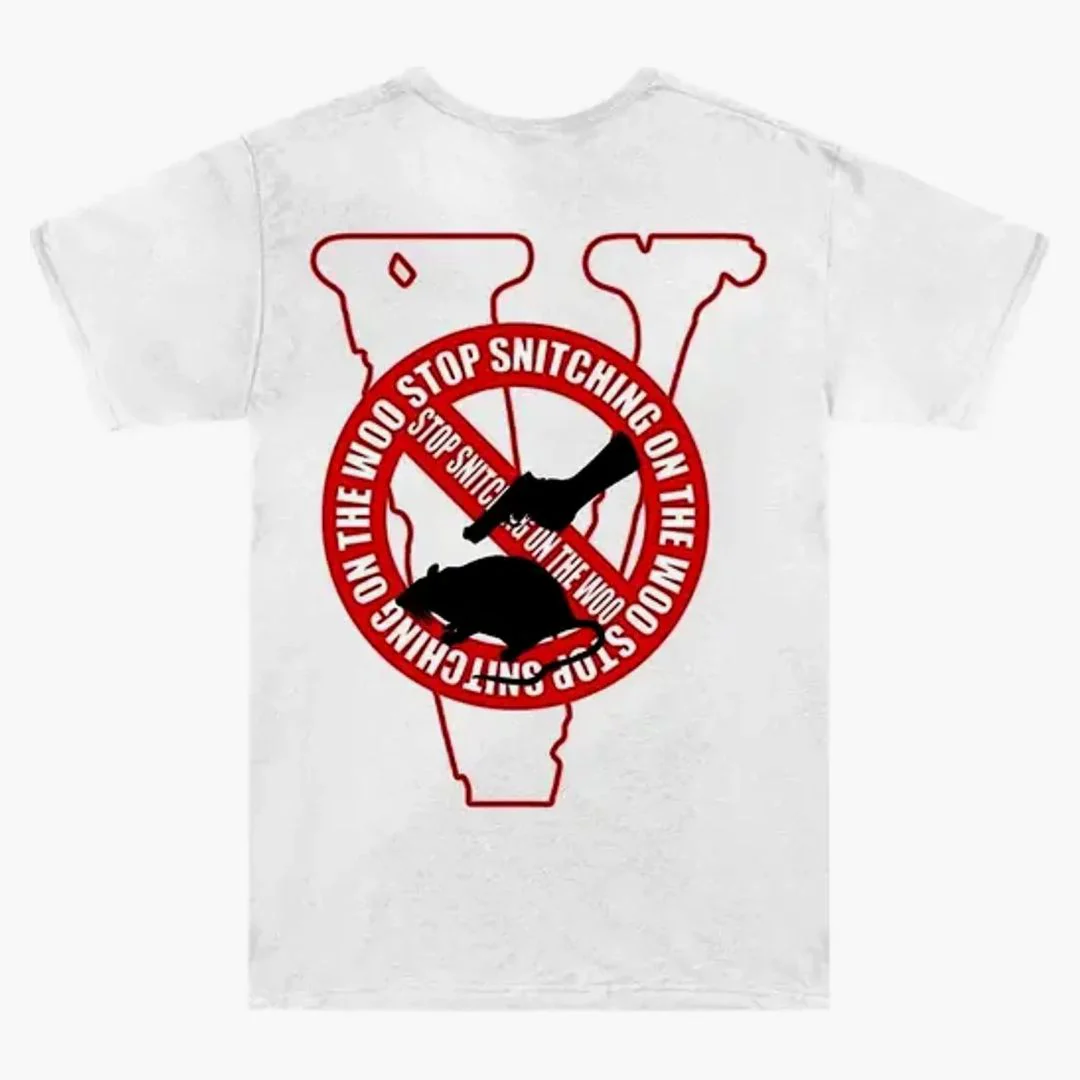 Vlone x Pop Smoke Stop Snitching T-Shirt Red - Image 2