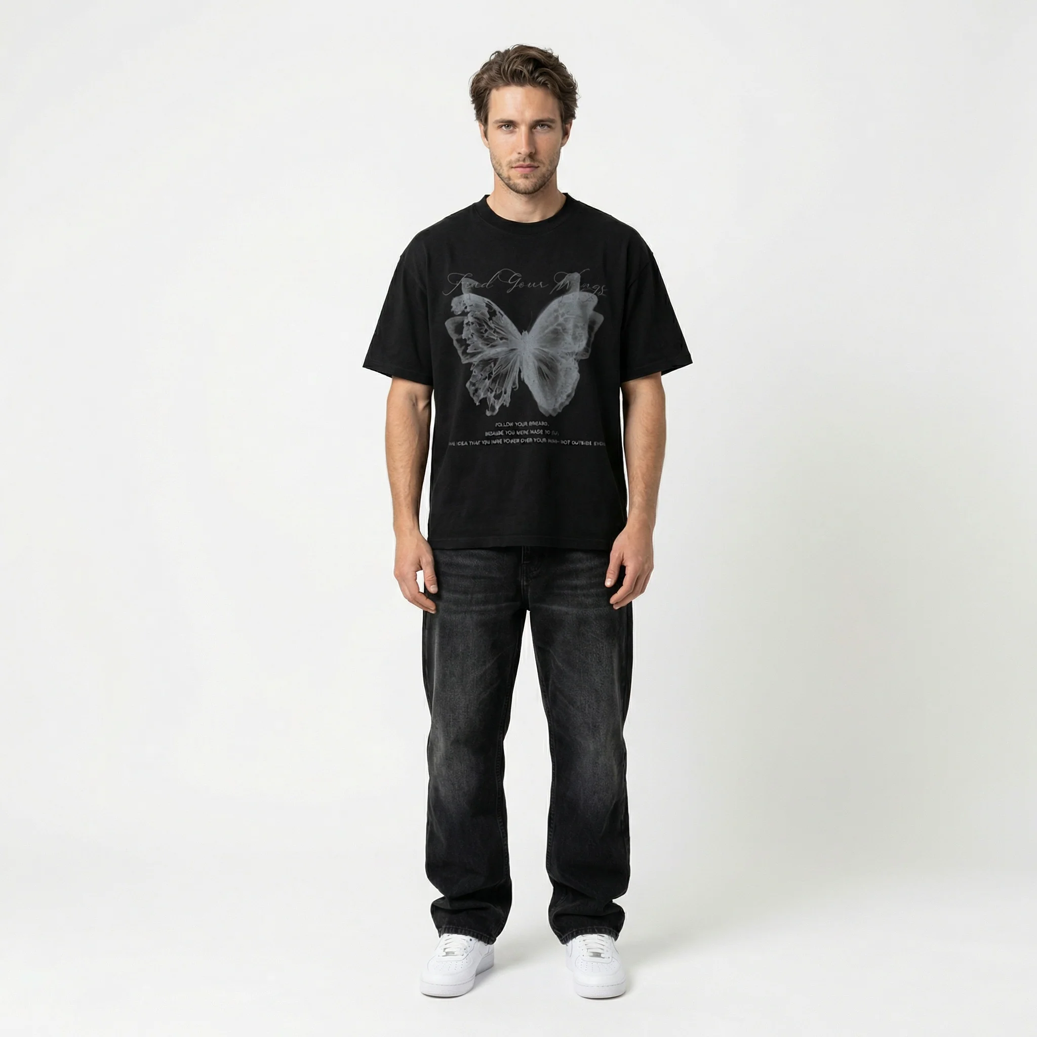 Warman Ghost Butterfly Graphic T-Shirt Black - Image 2