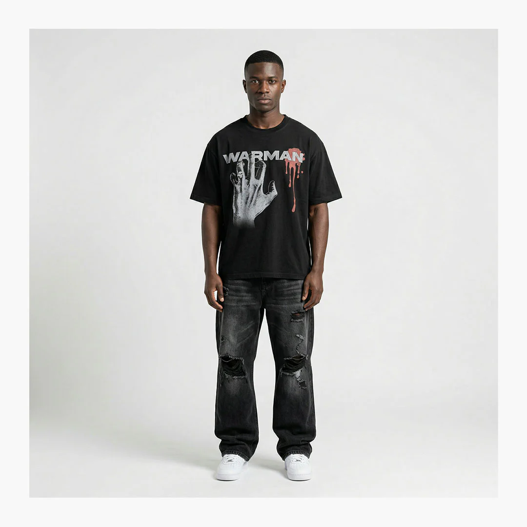 Warman Hand Logo Graphic T-Shirt Black - Image 2